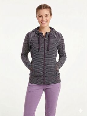 GAP Black and White Striped Zip-Up Hoodie Sz L